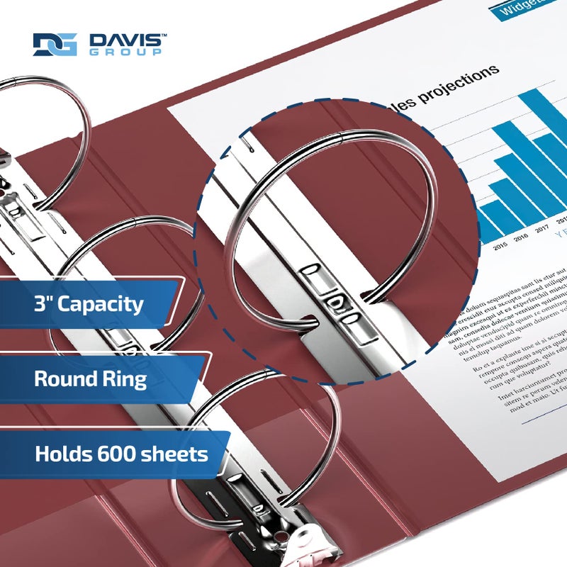 Davis Group Premium Economy 6-Pack 3-Ring Binders for School or Office, Round-Ring Binders, 3 Inch, Burgundy - Image 2